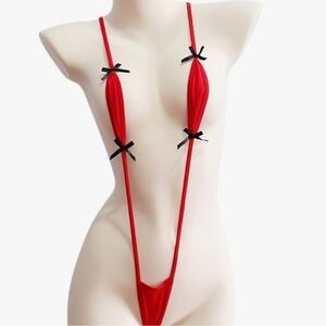 Red micro monokini swimsuit bikini rave bodysuit romper sexy lingerie doll baby